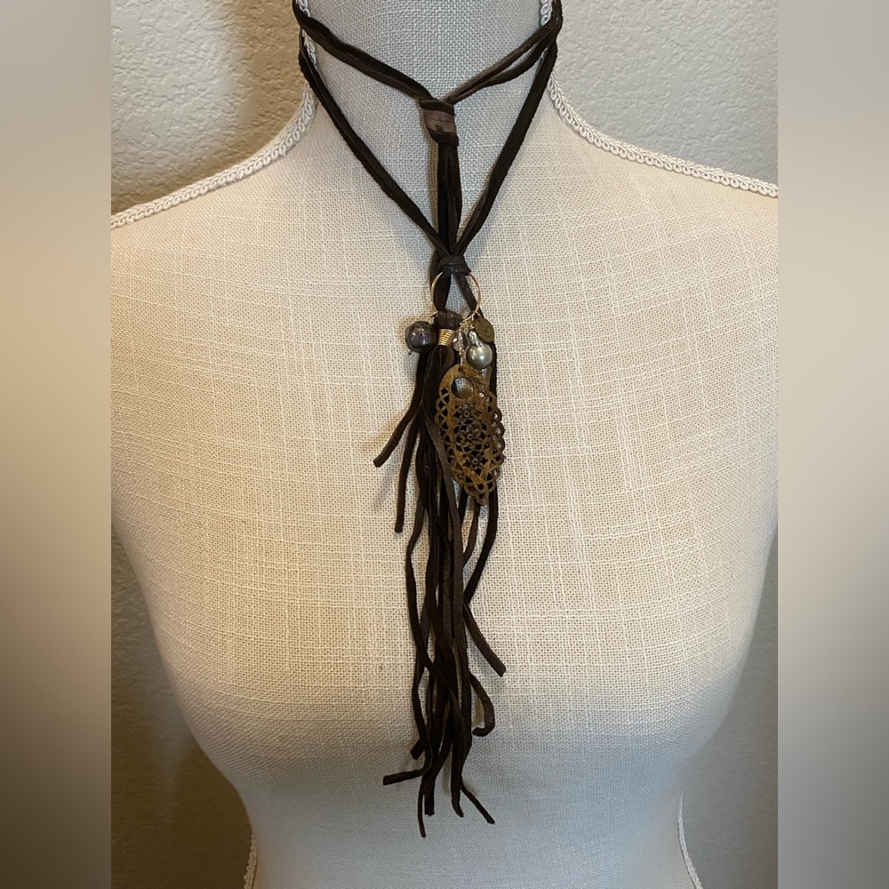 Deerskin Suede Pearl & Bone Necklace